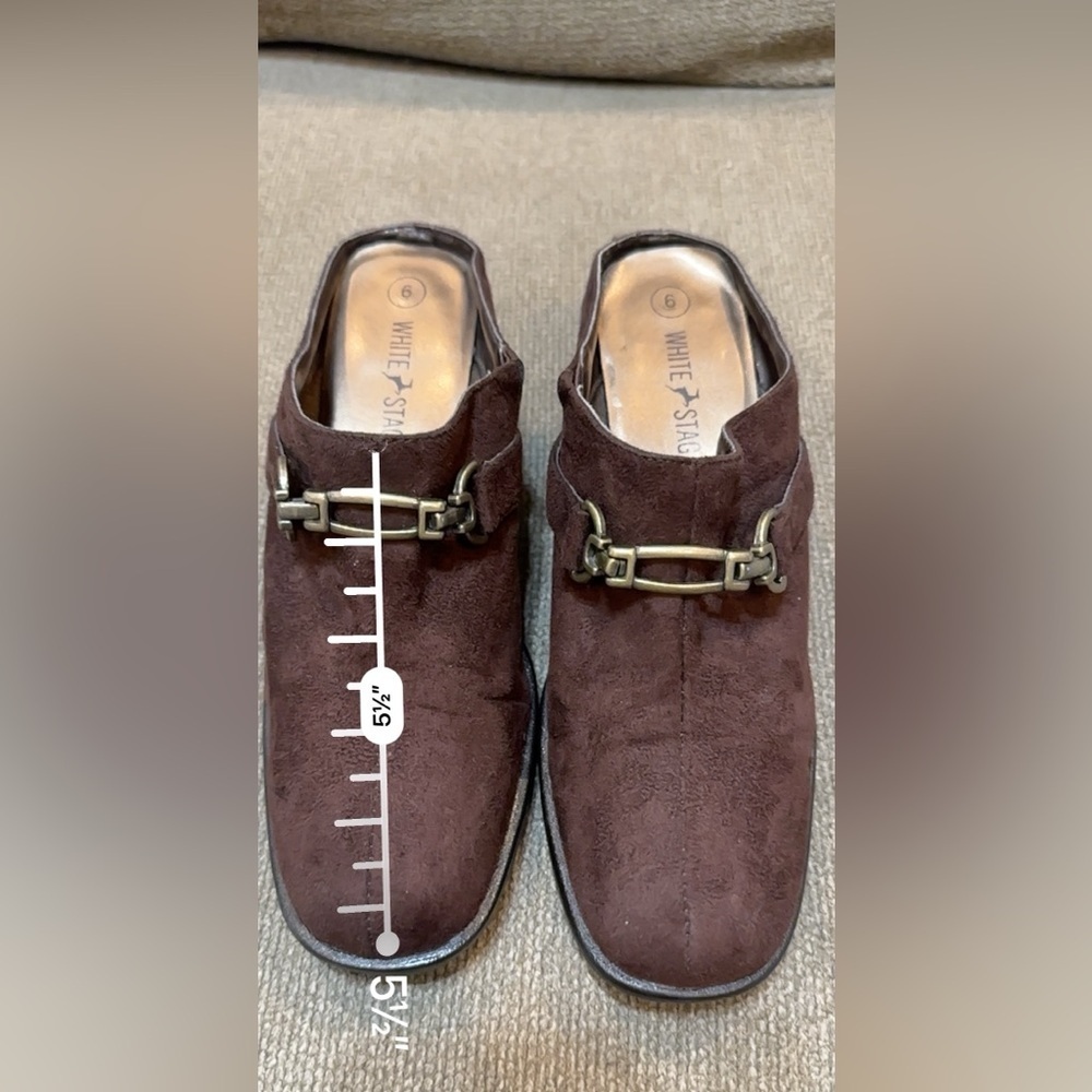 White Stag Brown Suede Mules with Gold Accent - Picture 15 of 16
